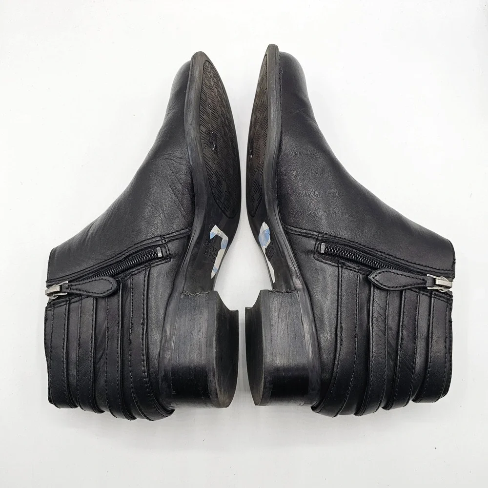 Franco Sarto Cyan Boots Women 6.5 Black Leather Ankle Booties Buckles Block Heel